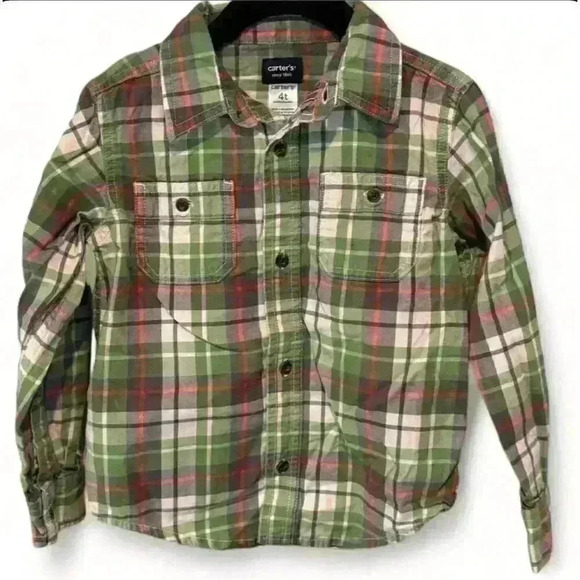 Carter's Boys Plaid Button-Up Shirt 4T Long Sleeve Casual Top - Picture 1 of 3